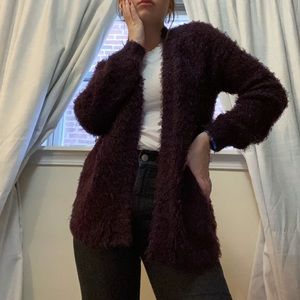Maroon Fuzzy Cardigan